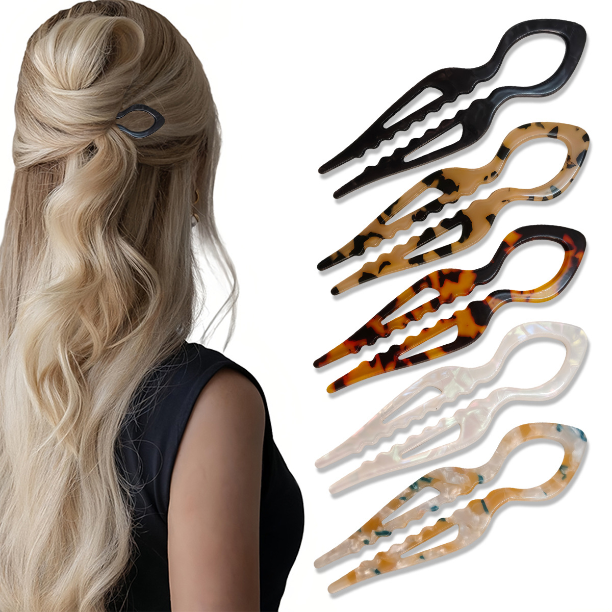 Hair Fork Stick - U-vormige Haar Stokken Schildpad Acryl Antislip