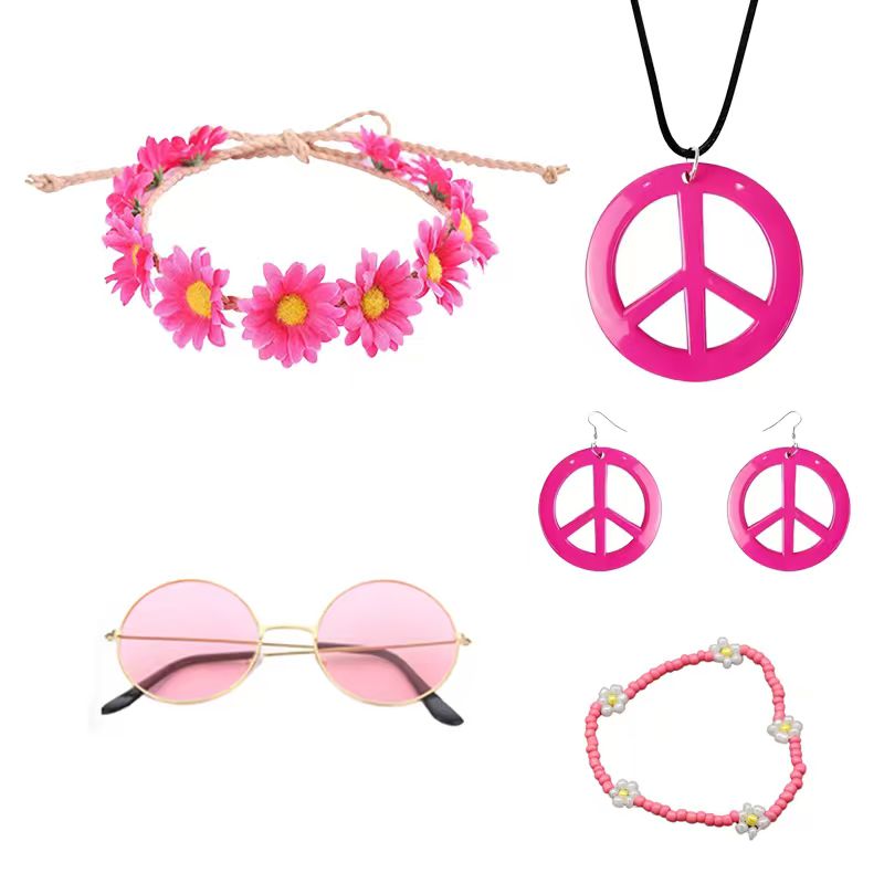 Women'S Accessories In The 70S - PESENAR Hippie kostuumaccessoireset, Boho Peace Sign