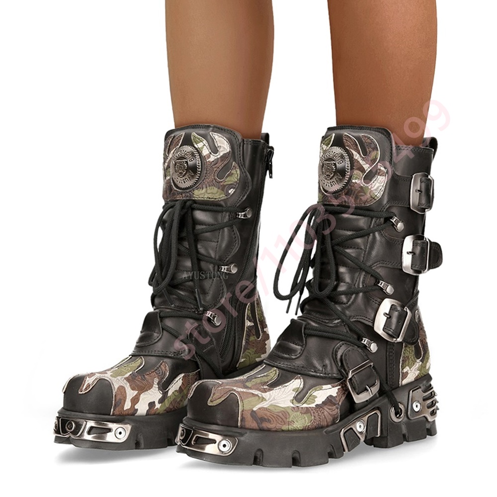 Women'S Accessories Trends 2025 - Punk Rock Camouflage Riem Gesp Motorlaarzen