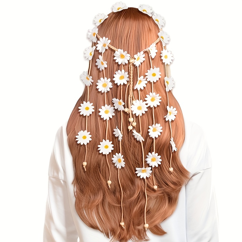Women'S Accessories In The 70S - Bloem hippie hoofdband, bloemenkroon, zomerzonnebloem haaraccessoires